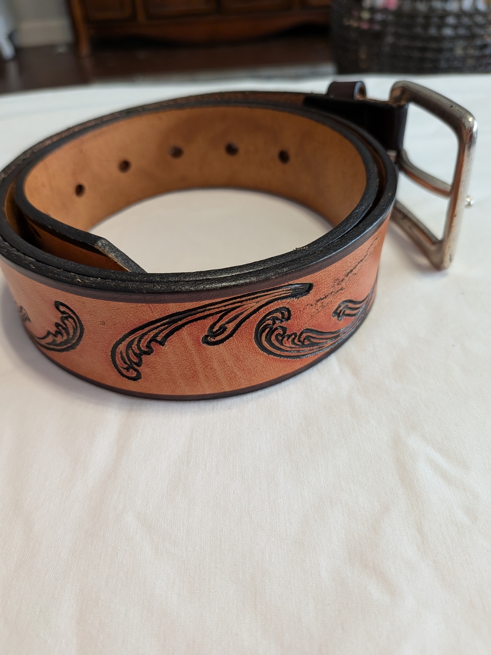 Express Men's Genuine Leather Tooled Western Belt Brown/Black Express Lg